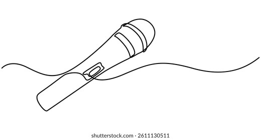 wired microphone continuous line art drawing, Retro microphone in one line drawing. Music and podcast recording tool, modern minimalistic linear design, one line drawing wired microphone pro vector.
