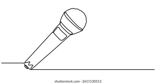 wired microphone continuous line art drawing, Retro microphone in one line drawing. Music and podcast recording tool, modern minimalistic linear design, one line drawing wired microphone pro vector.