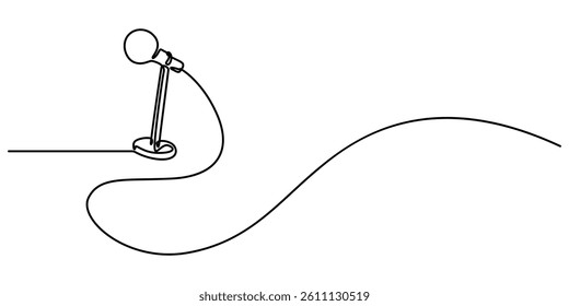 wired microphone continuous line art drawing, Retro microphone in one line drawing. Music and podcast recording tool, modern minimalistic linear design, one line drawing wired microphone pro vector.