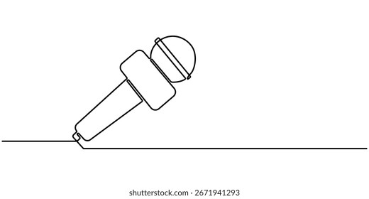 desenho contínuo de uma linha de microfone com fio. Microfone retrô em um desenho de linha. Ilustração de vetor de símbolo desenhado à mão. Design linear minimalista moderno. vetor pro