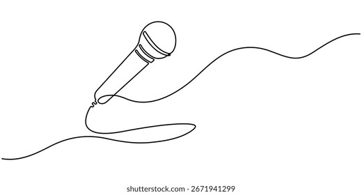 wired microphone continuous one line drawing. Retro microphone in one line drawing. Hand drawn symbol vector illustration. Modern minimalistic linear design. pro vector