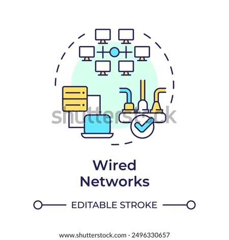 Wired networks multi color concept icon. Form of telecommunication. Data transmission. Cable connection. Round shape line illustration. Abstract idea. Graphic design. Easy to use in presentation