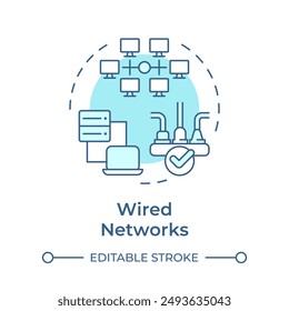 Wired networks soft blue concept icon. Form of telecommunication. Data transmission. Cable connection. Round shape line illustration. Abstract idea. Graphic design. Easy to use in presentation