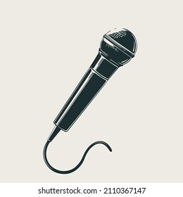 Wired stage mic. Vector graphic microphone for singing. Sketch style isolated