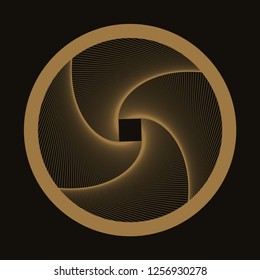 wired vortex circular symbol in gold on black