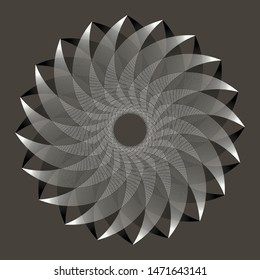 wired wings swirl structured mandala symbol in silver shades