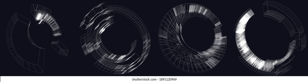Wire-frame 3d geometric circle, ring object