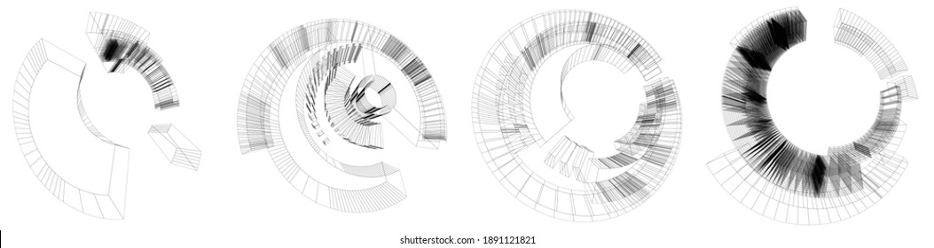 Wire-frame 3d geometric circle, ring object