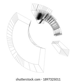 Wire-frame 3d geometric circle, ring object