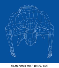 Wireframe 3d Mann entspannend in lotus Position. 3D-Darstellung von Vektorgrafiken. Mann mit Lotus-Pose