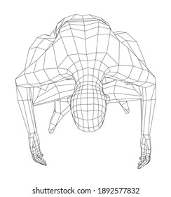 Wireframe 3d man relaxing in lotus position. Vector 3d rendering. Man in lotus pose