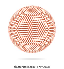 Wireframe 3D mesh polygonal vector sphere. Network hexagonal structure. Graphic illustration
