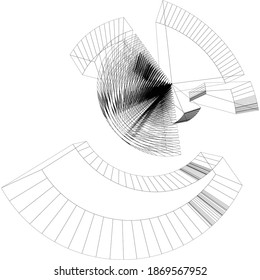 Objeto 3d de marco alámbrico - Geométrico Sci-fi, Cibernetica, Círculo segmentado Cibernético, elemento de diseño de anillo. Resumen HUD, GUI, forma circular de interfaz de usuario