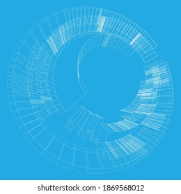 Wire-frame 3d Object - Geometric Sci-fi, Cybernetics, Cyber segmented circle, ring design element. Abstract HUD, GUI, UI circular shape