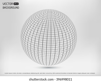 Wireframe 3d sphere.Abstract vector sphere.