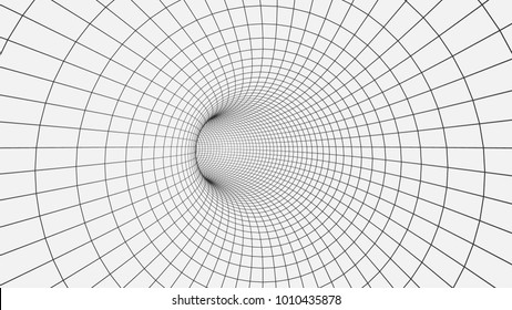 Wireframe 3D surface tunnel.Background abstract vector image of a tunnel for presentations. Network cyber technology. Futuristic perspective grid background texture. 