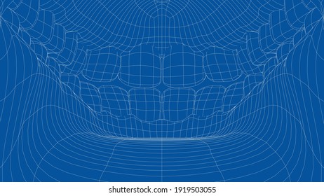 Wire-frame 3D Teeth Close Up. Inside Mouth. Vector 3d Rendering