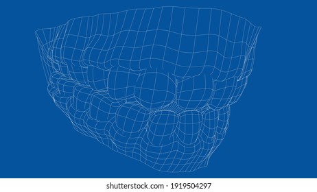 Wire-frame 3D teeth close up. Vector 3d rendering