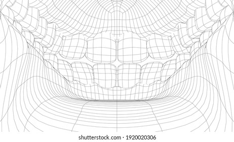 Wire-frame 3D Teeth Close Up. Inside Mouth. Vector 3d Rendering