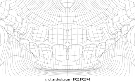 Wire-frame 3D Teeth Close Up. Inside Mouth. Vector 3d Rendering