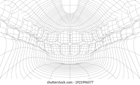 Wire-frame 3D Teeth Close Up. Inside Mouth. Vector 3d Rendering