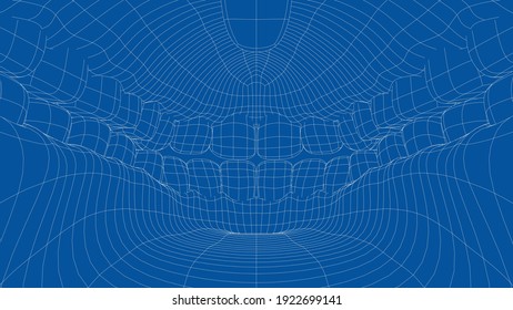 Wire-frame 3D Teeth Close Up. Inside Mouth. Vector 3d Rendering