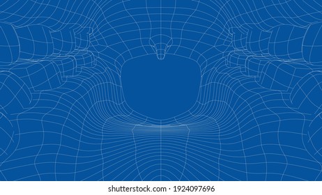 Wire-frame 3D Teeth Close Up. Inside Mouth. Vector 3d Rendering