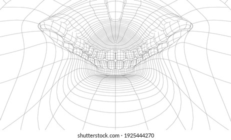 Wire-frame 3D Teeth Close Up. Inside Mouth. Vector 3d Rendering