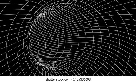 Wireframe 3D tunnel grid. Background abstract vector image of a tunnel for presentations. Network cyber technology. Futuristic perspective grid background texture. EPS 10