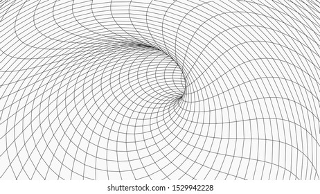 Wireframe 3D tunnel. Perspective grid background texture. Meshy wormhole model. Vector Illustration.
