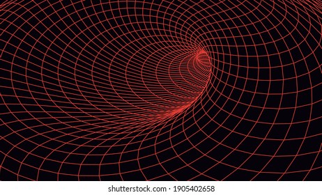 Wireframe 3D tunnel. Perspective grid background texture. Meshy wormhole model. Vector Illustration.	