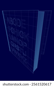 Wireframe abc book element for your design. Vector illustration. 3D