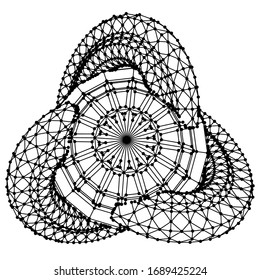 Wireframe abstract 3d shape on white background. Geometric polygonal object with lines and dots connected. Digital concept. Vector illustration