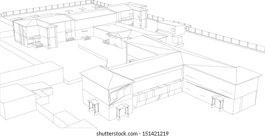 Wire-frame abstract archticture on the white background. EPS 10 vector format