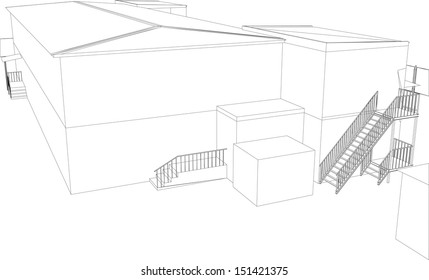 Wire-frame abstract archticture on the white background. EPS 10 vector format