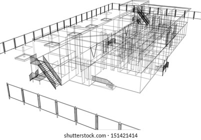 Wire-frame abstract archticture on the white background. EPS 10 vector format