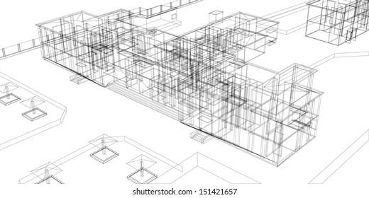 Wire-frame abstract archticture on the white background. EPS 10 vector format