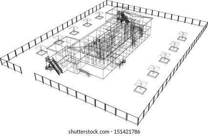 Wire-frame abstract archticture on the white background. EPS 10 vector format