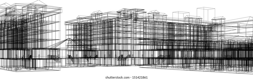 Wire-frame abstract archticture on the white background. EPS 10 vector format