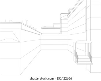 Wire-frame abstract archticture on the white background. EPS 10 vector format