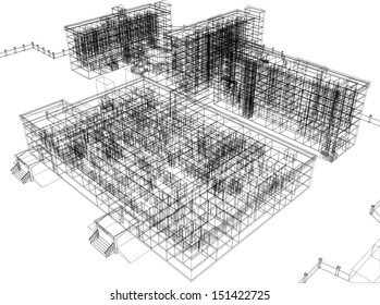 Wire-frame abstract archticture on the white background. EPS 10 vector format