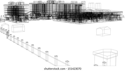 Wire-frame abstract archticture on the white background. EPS 10 vector format