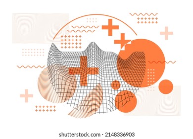 Wireframe abstract background. Wireframe science backdrop. Futuristic visualization design. Scientific wallpaper. Corporate dynamic digital template. Website header, flyer layout. Vector illustration.