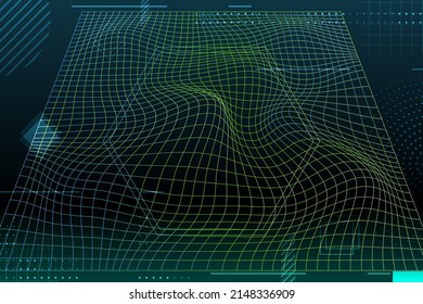 Wireframe abstract background. Wireframe science backdrop. Futuristic visualization design. Scientific wallpaper. Corporate dynamic digital template. Website header, flyer layout. Vector illustration.