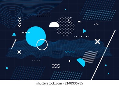 Wireframe abstract background. Wireframe science backdrop. Futuristic visualization design. Scientific wallpaper. Corporate dynamic digital template. Website header, flyer layout. Vector illustration.