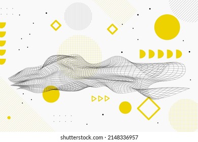 Wireframe abstract background. Wireframe science backdrop. Futuristic visualization design. Scientific wallpaper. Corporate dynamic digital template. Website header, flyer layout. Vector illustration.