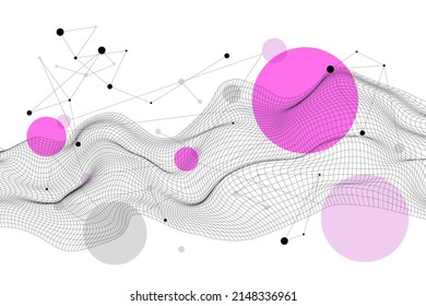 Wireframe abstract background. Wireframe science backdrop. Futuristic visualization design. Scientific wallpaper. Corporate dynamic digital template. Website header, flyer layout. Vector illustration.