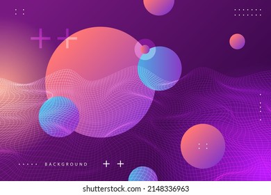 Wireframe abstract background. Wireframe science backdrop. Futuristic visualization design. Scientific wallpaper. Corporate dynamic digital template. Website header, flyer layout. Vector illustration.