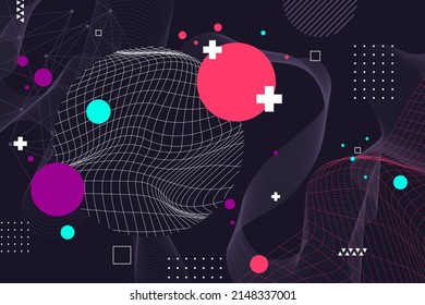 Wireframe abstract background. Wireframe science backdrop. Futuristic visualization design. Scientific wallpaper. Corporate dynamic digital template. Website header, flyer layout. Vector illustration.