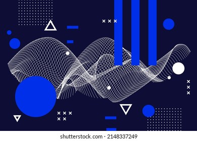 Wireframe abstract background. Wireframe science backdrop. Futuristic visualization design. Scientific wallpaper. Corporate dynamic digital template. Website header, flyer layout. Vector illustration.